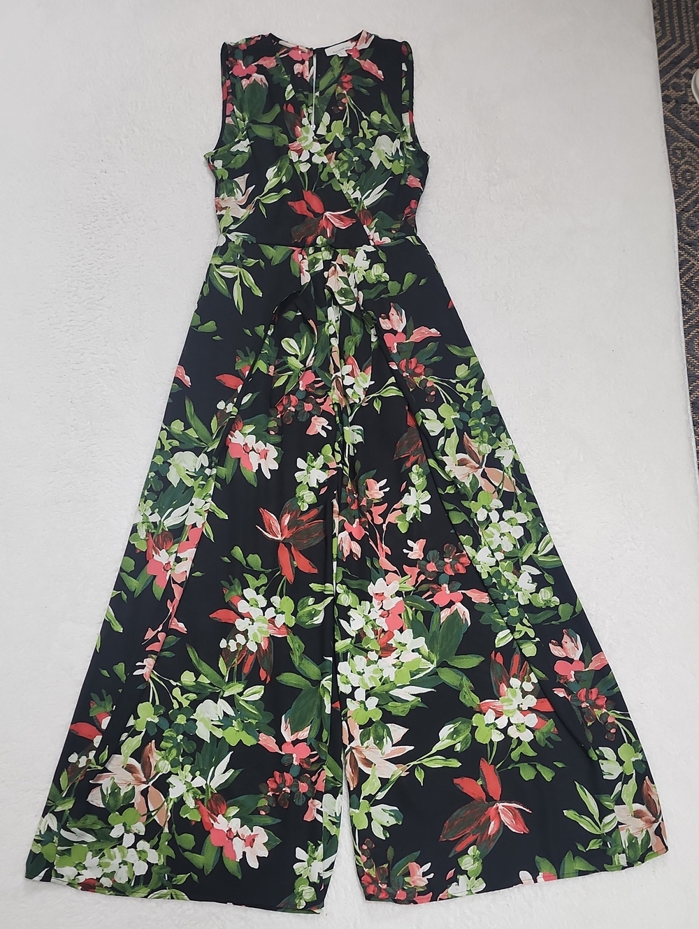 Allison Joy Black Floral Wide Leg Sleeveless Jumpsuit